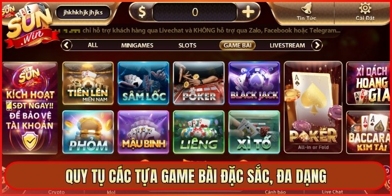 Quy tụ các tựa game bài đặc sắc, đa dạng