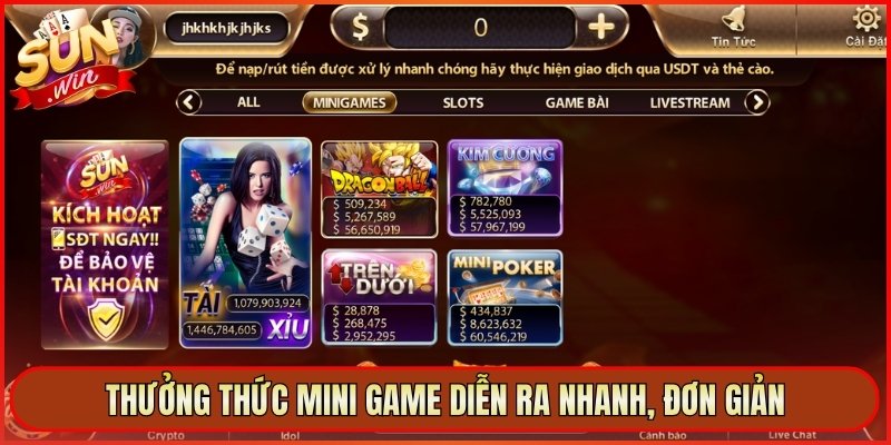 Thưởng thức mini game diễn ra nhanh, đơn giản